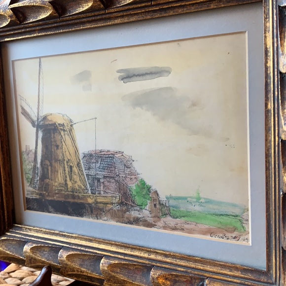 Beautiful framed artwork by REMBRANDT Van Rijn “The Windmill” watercolor etching - Picture 4 of 10
